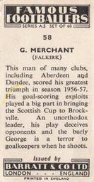 1957 Barratt & Co. Famous Footballers (A5) #58 George Merchant Back