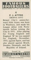 1958 Barratt & Co. Famous Footballers (A6) #6 John Atyeo Back