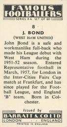 1958 Barratt & Co. Famous Footballers (A6) #8 John Bond Back