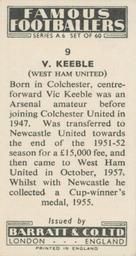 1958 Barratt & Co. Famous Footballers (A6) #9 Vic Keeble Back