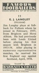 1958 Barratt & Co. Famous Footballers (A6) #11 Jim Langley Back