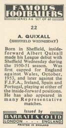 1958 Barratt & Co. Famous Footballers (A6) #22 Albert Quixall Back