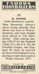 1958 Barratt & Co. Famous Footballers (A6) #25 Don Howe Back