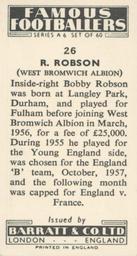 1958 Barratt & Co. Famous Footballers (A6) #26 Bobby Robson Back