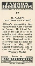 1958 Barratt & Co. Famous Footballers (A6) #27 Ronnie Allen Back