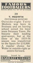 1958 Barratt & Co. Famous Footballers (A6) #29 Terry Medwin Back