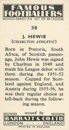 1958 Barratt & Co. Famous Footballers (A6) #38 John Hewie Back