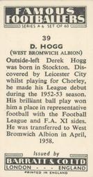 1958 Barratt & Co. Famous Footballers (A6) #39 Derek Hogg Back