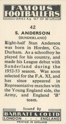 1958 Barratt & Co. Famous Footballers (A6) #42 Stan Anderson Back