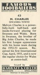 1958 Barratt & Co. Famous Footballers (A6) #43 Mel Charles Back