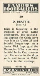 1958 Barratt & Co. Famous Footballers (A6) #49 Dick Beattie Back