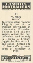 1958 Barratt & Co. Famous Footballers (A6) #51 Tommy Ring Back