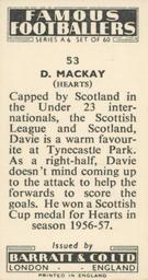 1958 Barratt & Co. Famous Footballers (A6) #53 Dave Mackay Back