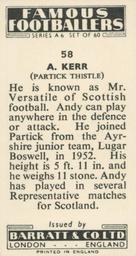 1958 Barratt & Co. Famous Footballers (A6) #58 Andy Kerr Back