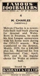 1959 Barratt & Co. Famous Footballers (A7) #4 Mel Charles Back