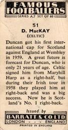 1959 Barratt & Co. Famous Footballers (A7) #51 Duncan MacKay Back