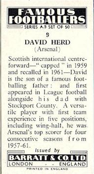 1961 Barratt & Co. Famous Footballers (A9) #9 David Herd Back