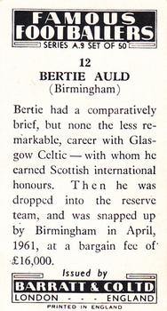 1961 Barratt & Co. Famous Footballers (A9) #12 Bertie Auld Back