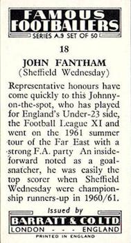 1961 Barratt & Co. Famous Footballers (A9) #18 John Fantham Back