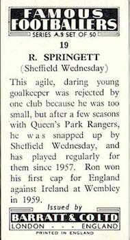 1961 Barratt & Co. Famous Footballers (A9) #19 Ron Springett Back