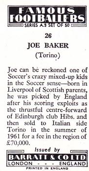 1961 Barratt & Co. Famous Footballers (A9) #26 Joe Baker Back