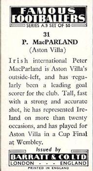 1961 Barratt & Co. Famous Footballers (A9) #31 Peter McParland Back