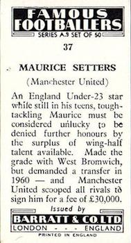 1961 Barratt & Co. Famous Footballers (A9) #37 Maurice Setters Back