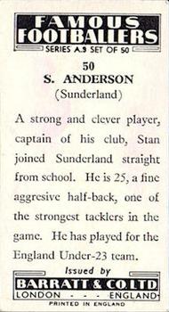1961 Barratt & Co. Famous Footballers (A9) #50 Stan Anderson Back