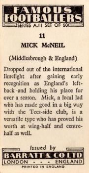 1963 Barratt & Co. Famous Footballers (A11) #11 Mick McNeil Back