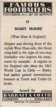 1963 Barratt & Co. Famous Footballers (A11) #16 Bobby Moore Back