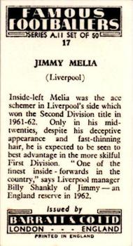 1963 Barratt & Co. Famous Footballers (A11) #17 Jimmy Melia Back