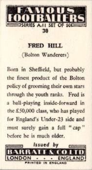 1963 Barratt & Co. Famous Footballers (A11) #30 Fred Hill Back