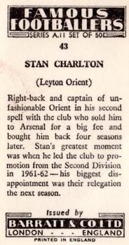 1963 Barratt & Co. Famous Footballers (A11) #43 Stan Charlton Back