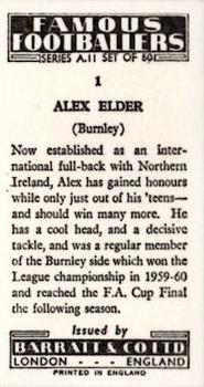 1963 Barratt & Co. Famous Footballers (A11) #1 Alex Elder Back