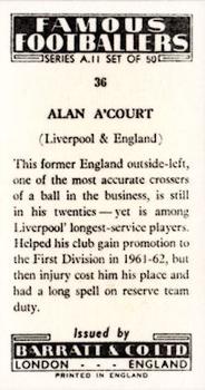 1963 Barratt & Co. Famous Footballers (A11) #36 Alan A'Court Back
