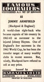 1963 Barratt & Co. Famous Footballers (A11) #15 Jimmy Armfield Back