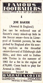 1964 Barratt & Co. Famous Footballers (A12) #1 Joe Baker Back