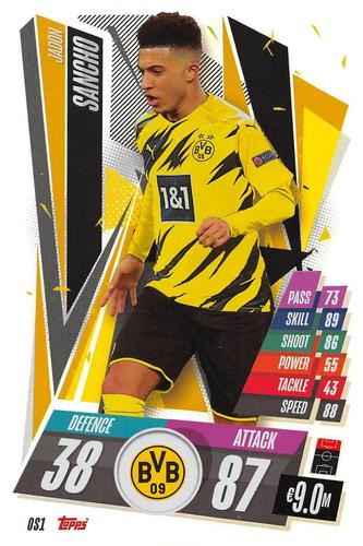 2020-21 Topps Match Attax UEFA Champions League - XL Over Sized #OS1 Jadon Sancho Front