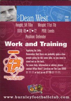 2002-03 Burnley F.C. Clarets #8 Dean West Back