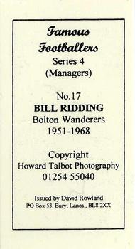 1999 David Rowland Famous Footballers Series 4 (Managers) #17 Bill Ridding Back