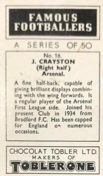 1939 Tobler Chocolate Famous Footballers #16 Jack Crayston Back