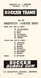 1957-58 Soccer Bubble Gum Soccer Teams Series 1 #33 Preston North End F.C. Back
