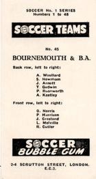 1957-58 Soccer Bubble Gum Soccer Teams Series 1 #45 Bournemouth & B.A. F.C. Back
