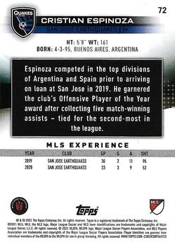 2021 Topps MLS #72 Cristian Espinoza Back