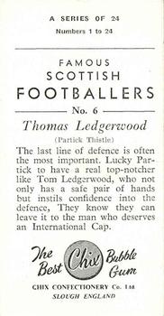 1954 Chix Confectionery Scottish Footballers #6 Tommy Ledgerwood Back