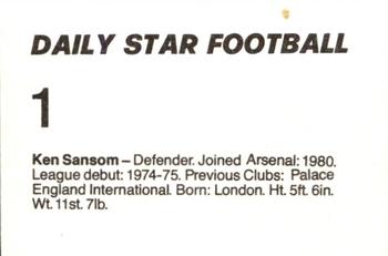 1980-81 Daily Star Football #1 Kenny Sansom Back