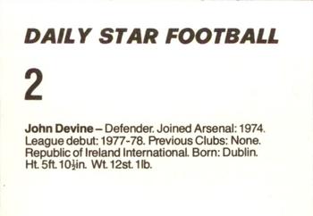 1980-81 Daily Star Football #2 John Devine Back