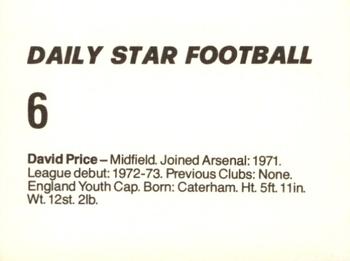 1980-81 Daily Star Football #6 David Price Back