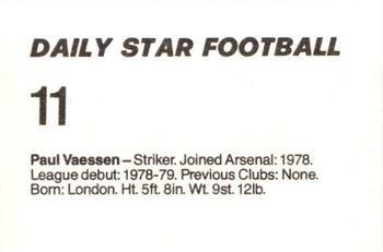 1980-81 Daily Star Football #11 Paul Vaessen Back