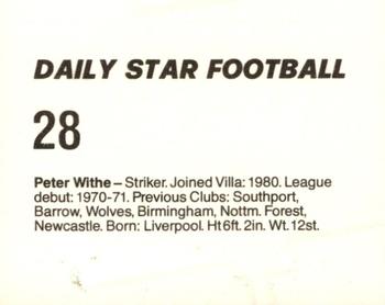 1980-81 Daily Star Football #28 Peter Withe Back